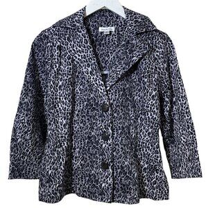 JOAN RIVERS Gray Leopard Jacket Small Cotton Blend Casual Blazer Womens